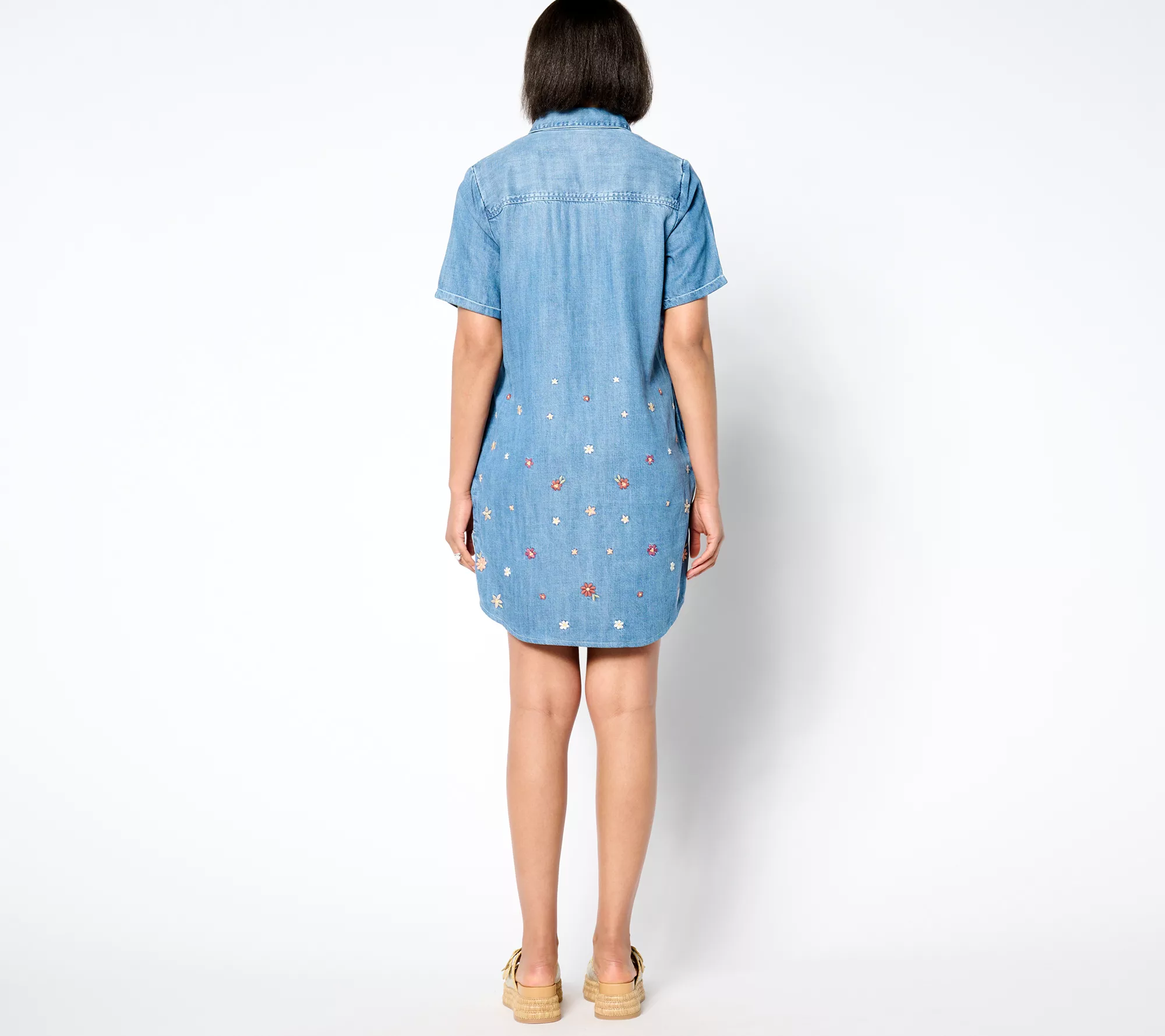 "As Is" Driftwood Jeans Embroidered Short Sleeve Mabel Dress