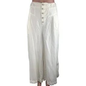 Anthropologie NWT White Linen Blend Wide Leg Button Fly High Rise Ankle Pants L