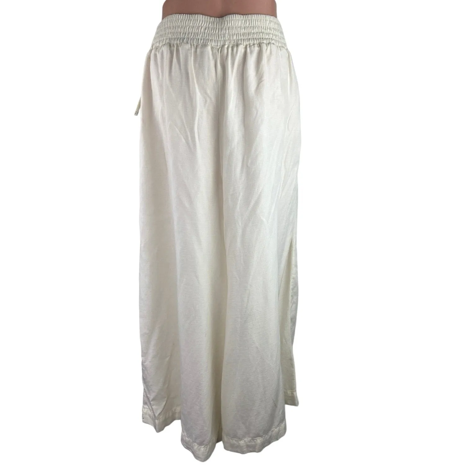 Anthropologie NWT White Linen Blend Wide Leg Button Fly High Rise Ankle Pants L