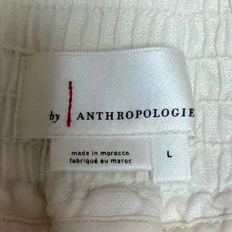 Anthropologie NWT White Linen Blend Wide Leg Button Fly High Rise Ankle Pants L