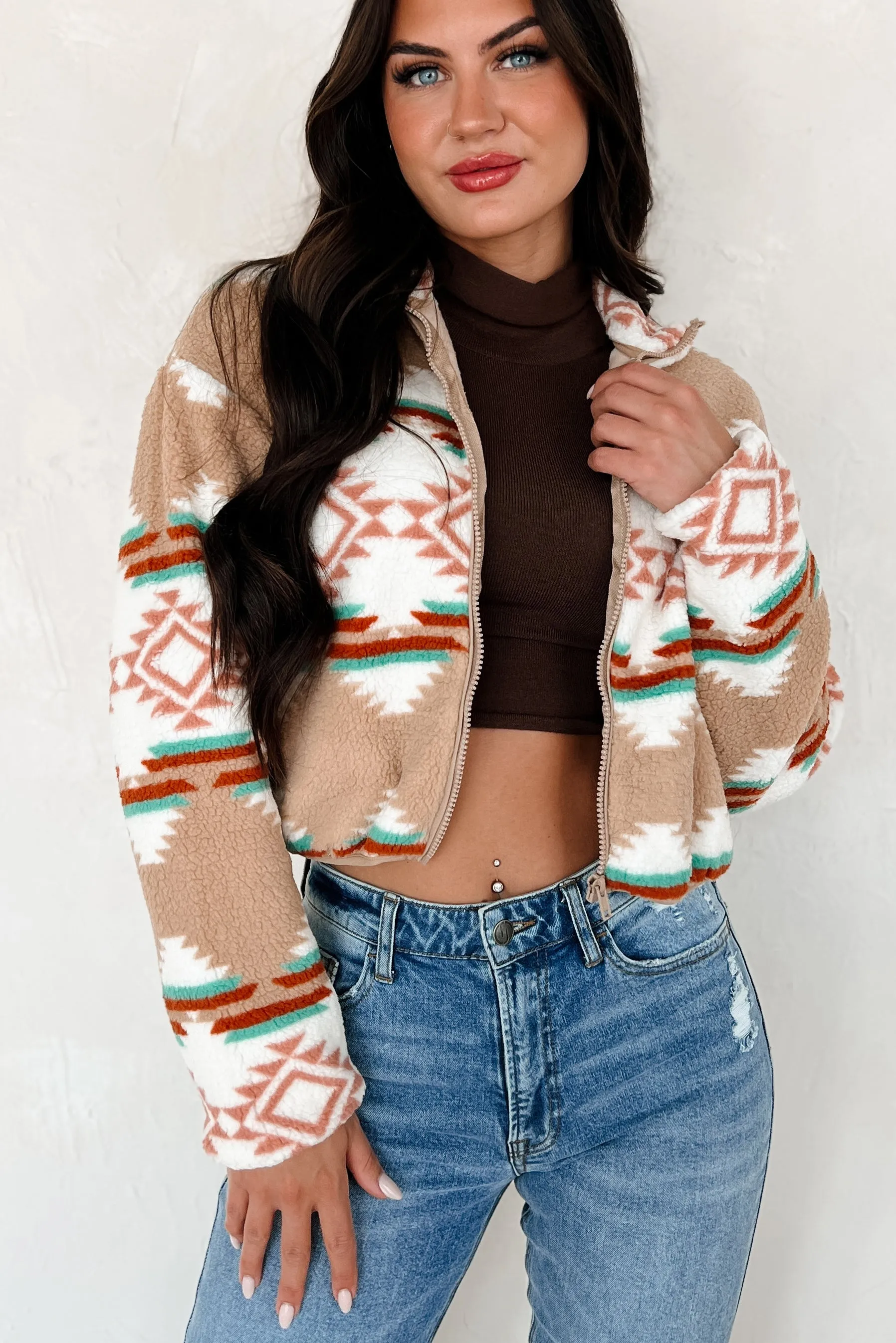 Arizona Nights Aztec Sherpa Jacket (Khaki)