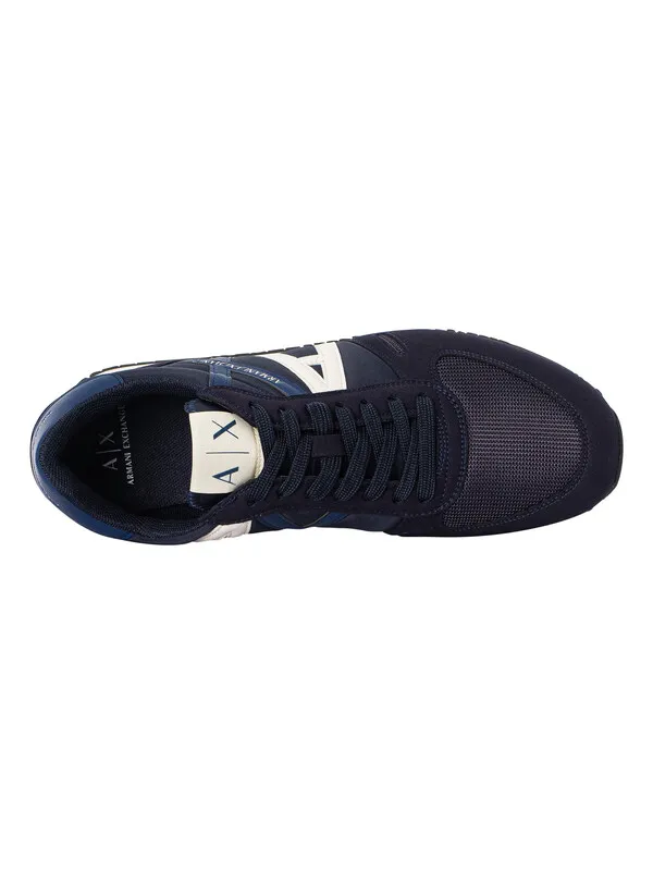 Armani Exchange Big Logo Textile Trainers - Night Sky/Off White