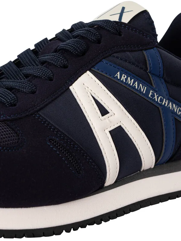 Armani Exchange Big Logo Textile Trainers - Night Sky/Off White