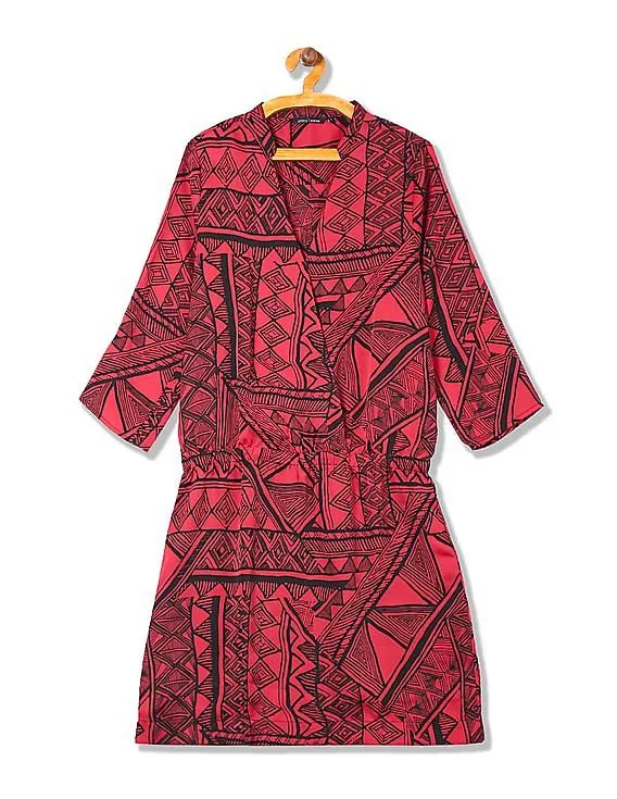 Arrow Woman Regular Fit Printed Faux Wrap Dress