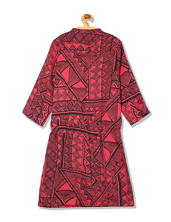 Arrow Woman Regular Fit Printed Faux Wrap Dress