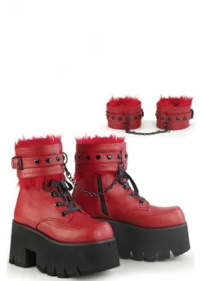 Ashes 57 Red Chained Platform Ankle Boot