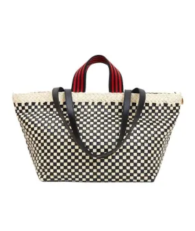 Bateau Tote - Black/Cream Boarder Woven Checker