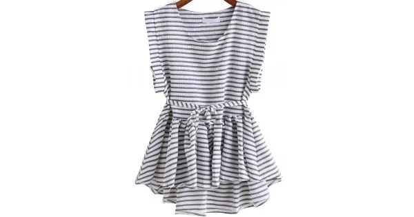 Black White Stripes Lines Round Neck Sleeveless Shirt Top