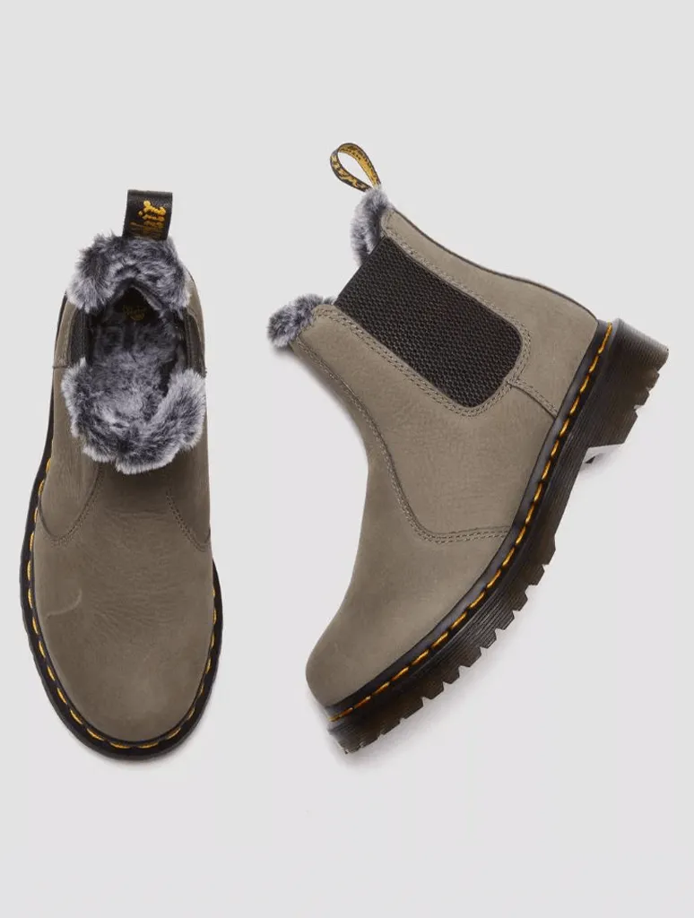 Dr. Martens 2976 Leonore Faux Fur-Lined Chelsea Boot in Nickel Grey