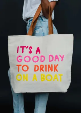 Drink on a Boat Tote - Navy/Cream