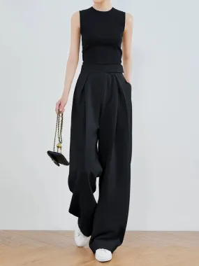 FAESSLIN [Street Style King] Black Drapey Suit Pants Women's Summer High Waist Extended Velcro Wide Leg Pants Suit Pants