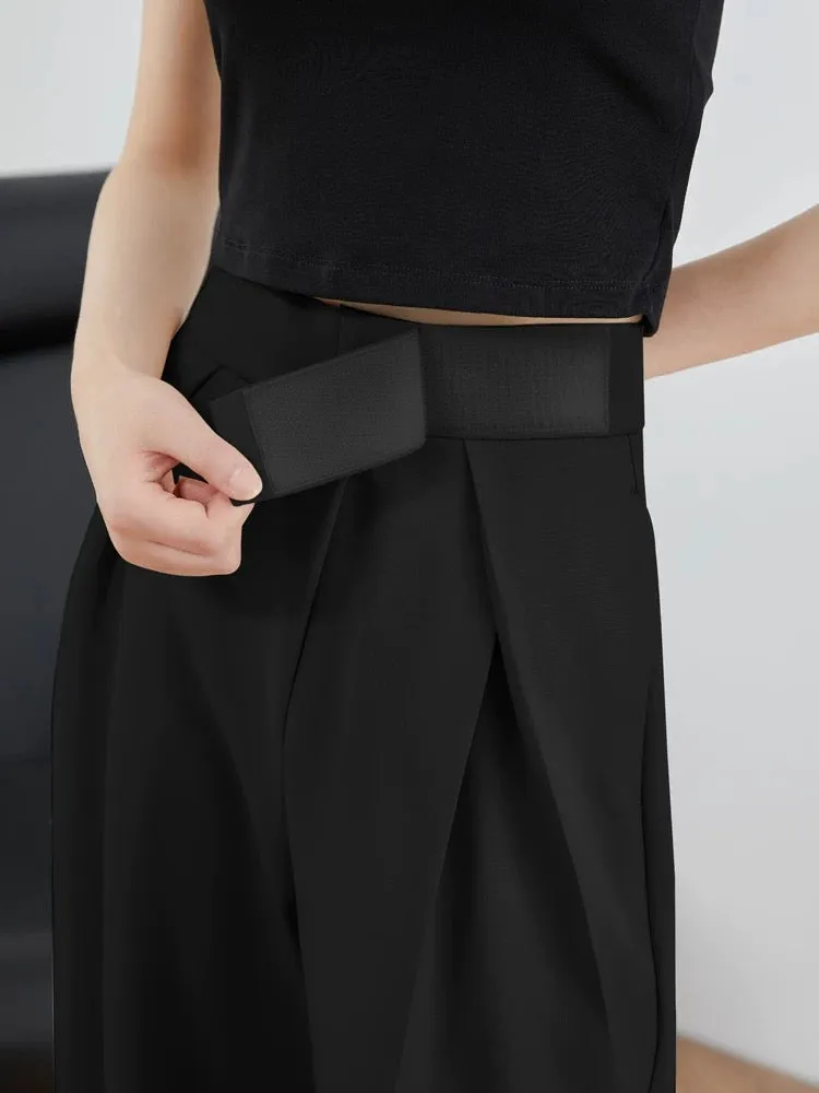 FAESSLIN [Street Style King] Black Drapey Suit Pants Women's Summer High Waist Extended Velcro Wide Leg Pants Suit Pants