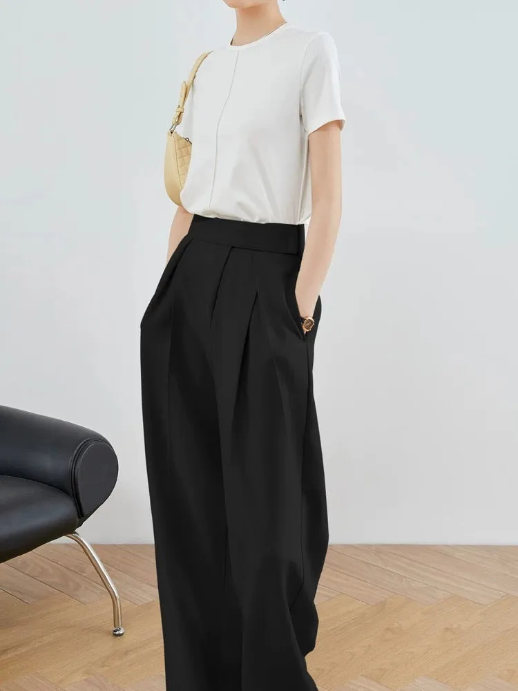 FAESSLIN [Street Style King] Black Drapey Suit Pants Women's Summer High Waist Extended Velcro Wide Leg Pants Suit Pants