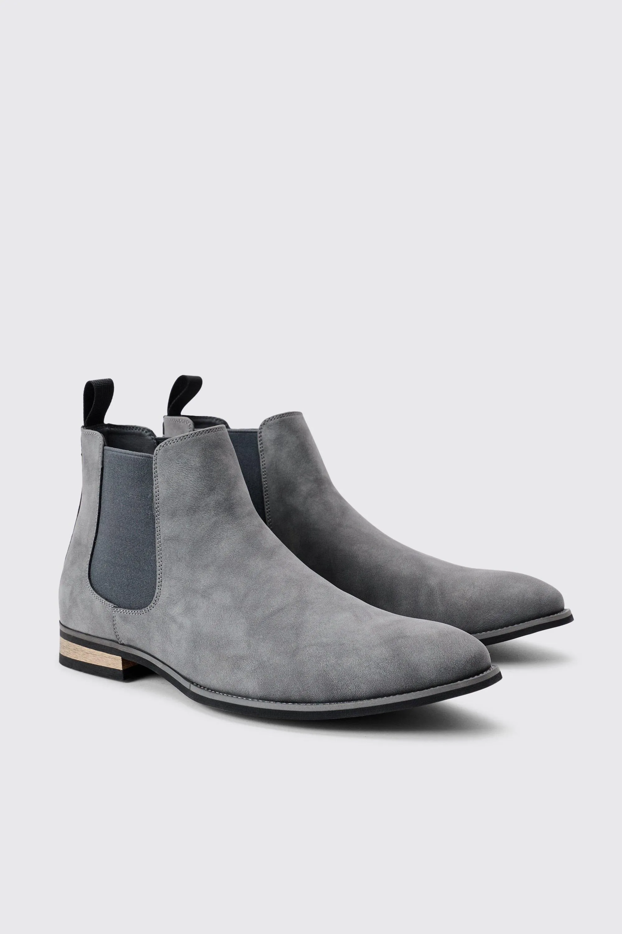 Faux Suede Chelsea Boot In Grey | boohooMAN UK