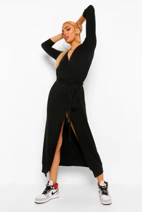 Fine Knit Wrap Midi Dress