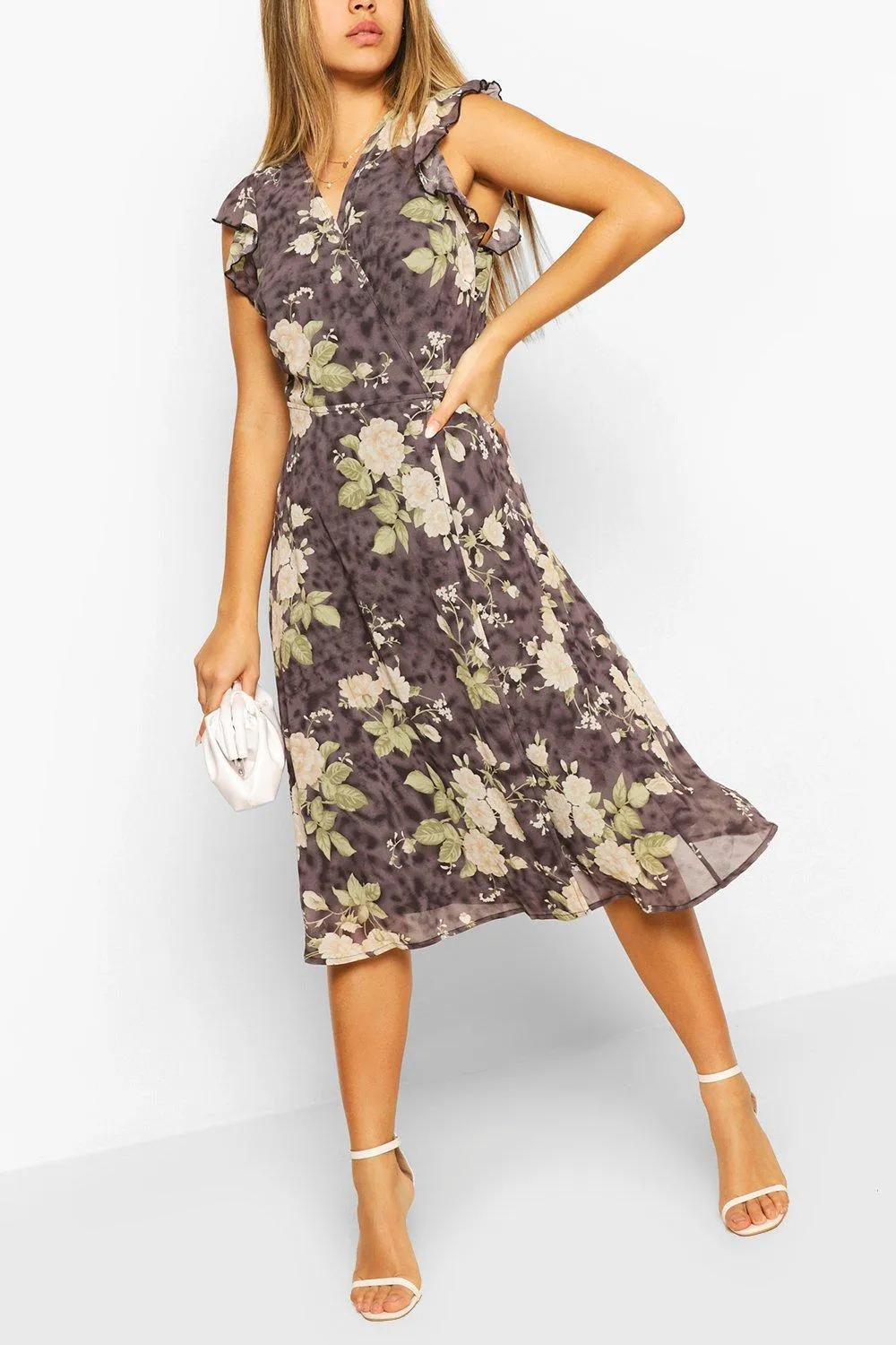 Floral Ruffle Wrap Skater Dress