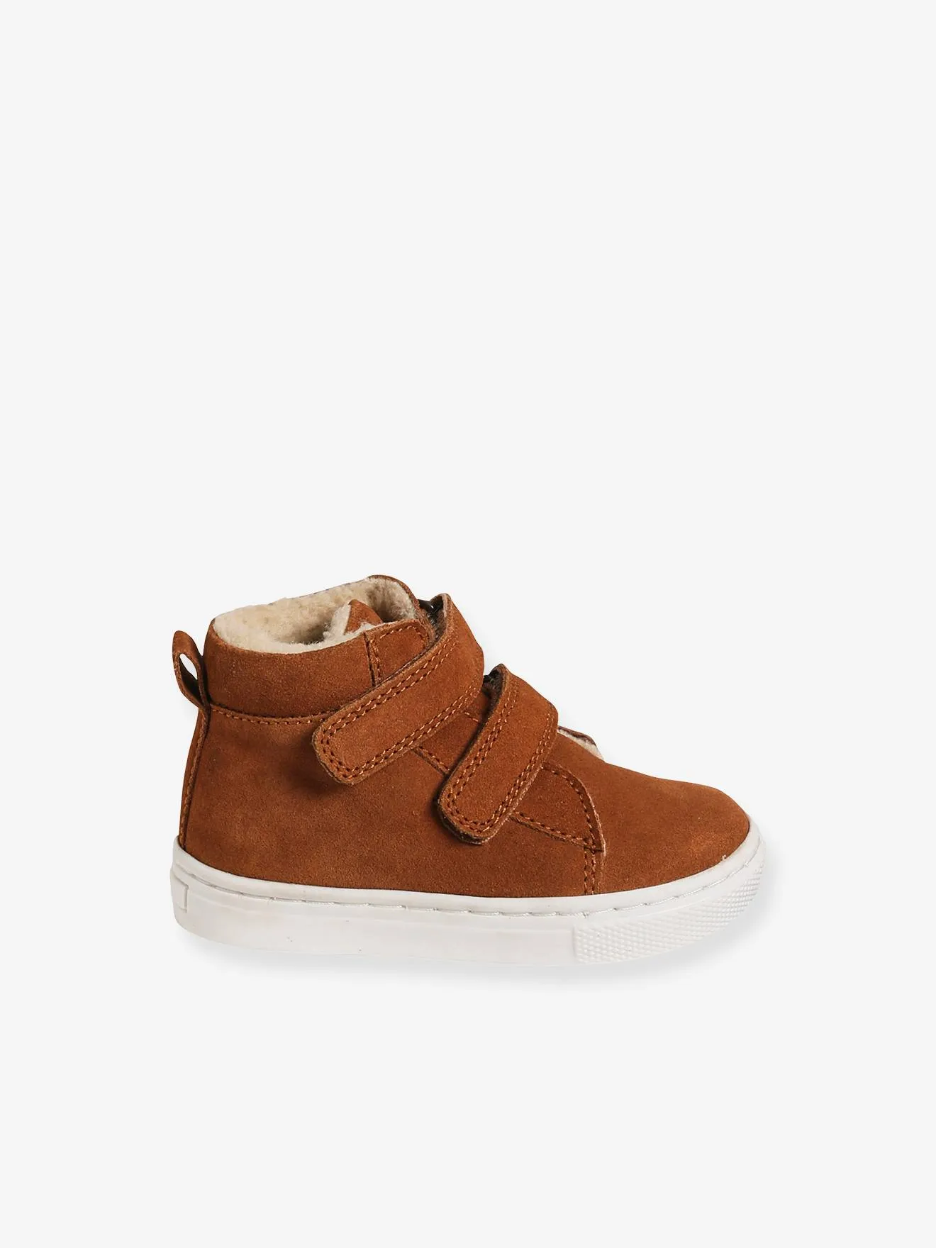 High-Top Unisex Furry Trainers in Leather for Babies - brown medium solid