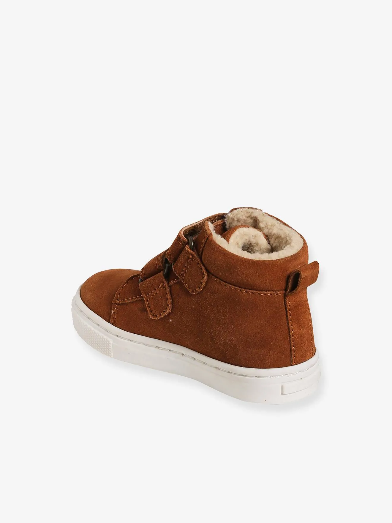 High-Top Unisex Furry Trainers in Leather for Babies - brown medium solid