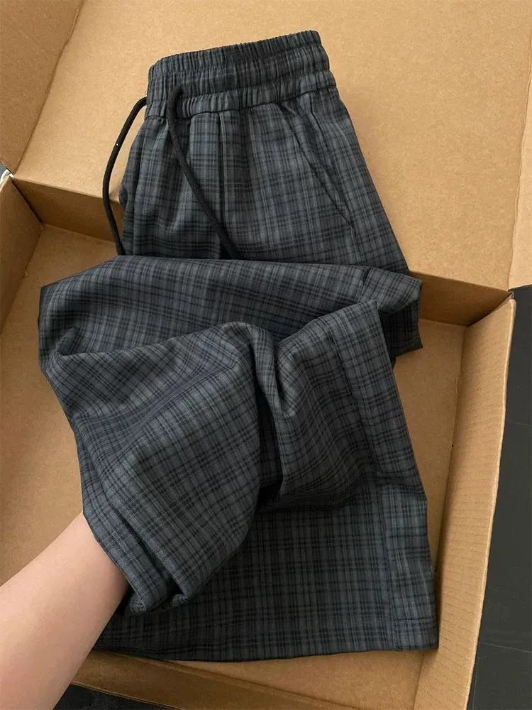 I was amazed! Plaid Linen Cotton Linen Wide Leg Casual Pants Women's Summer 2024 Thin Drawstring Straight Pants