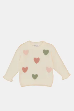 Infant Girls Ivory Heart Embellished Pullover