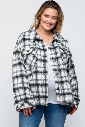 Ivory Plaid Maternity Plus Shirt Jacket