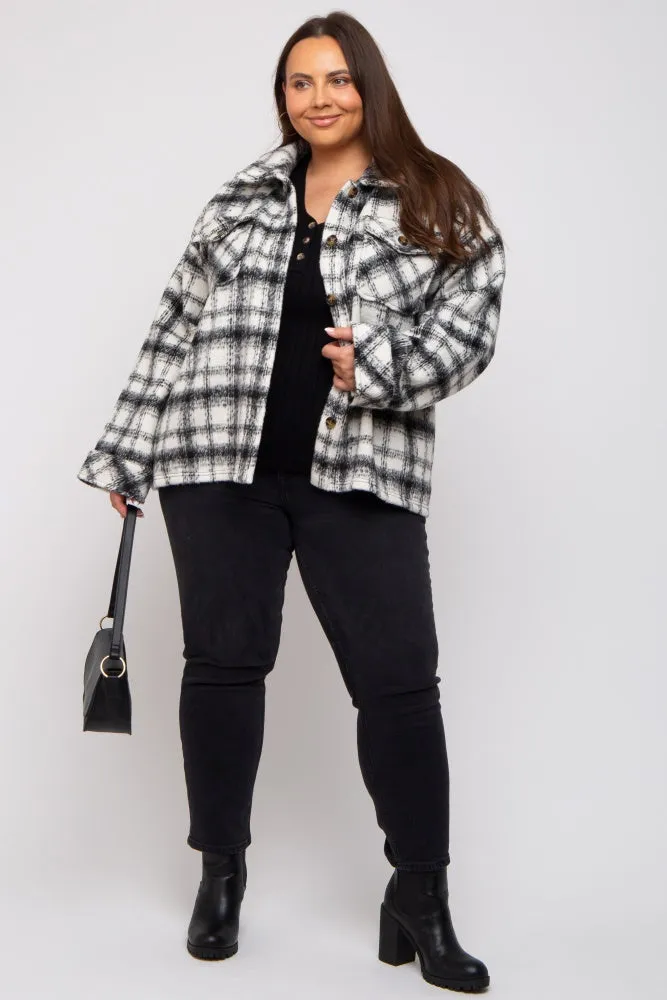 Ivory Plaid Plus Shirt Jacket