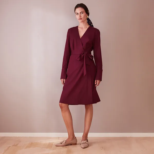 Knee Length Wrap Dress - Bordeaux