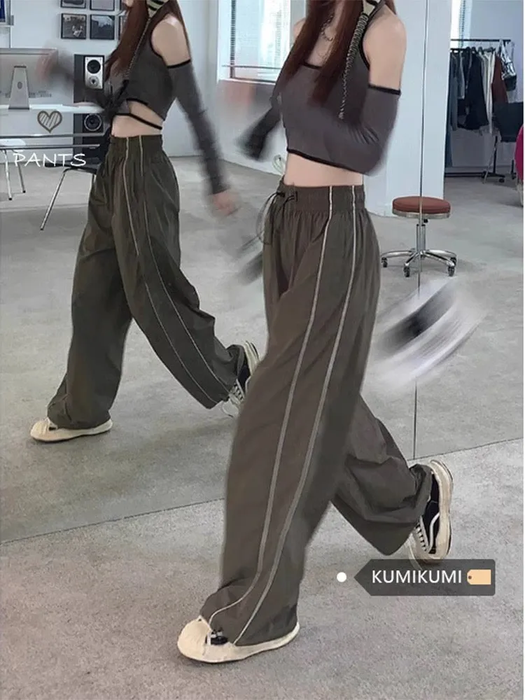 kumikumi retro straight pants, loose wide-leg pants, early spring high-waist slim casual pants, floor-length pants, long pants f