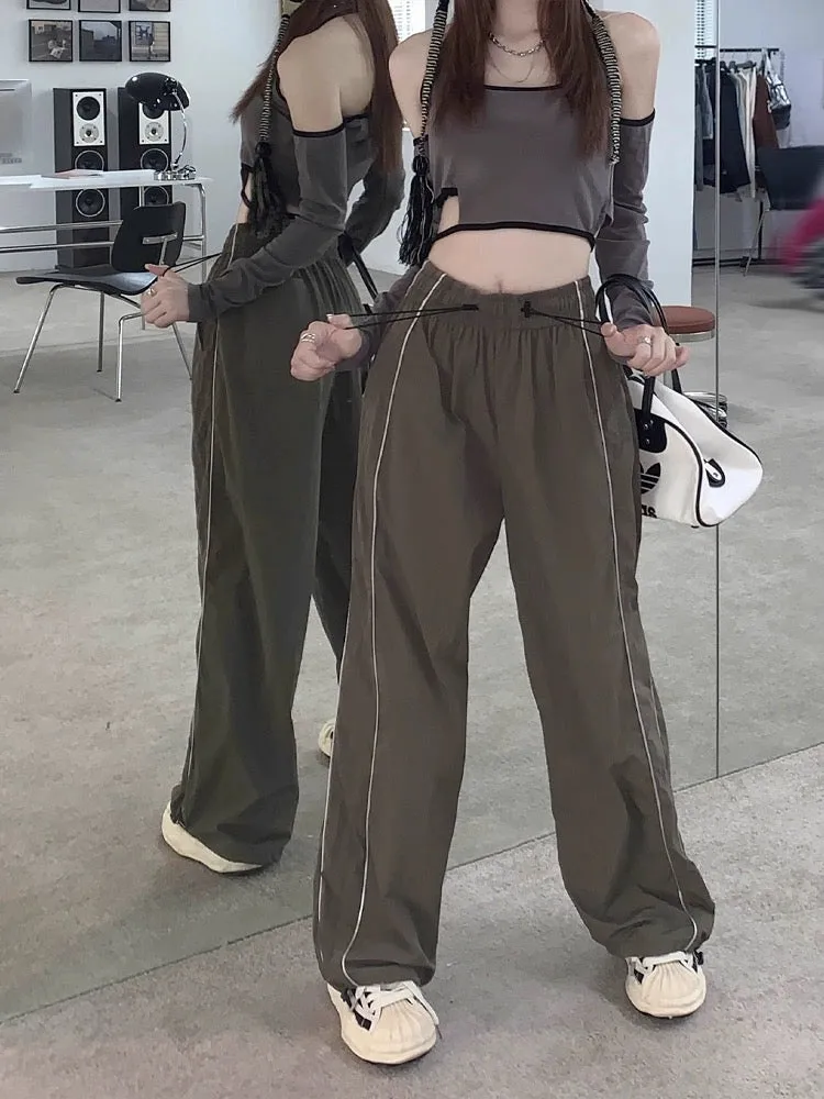 kumikumi retro straight pants, loose wide-leg pants, early spring high-waist slim casual pants, floor-length pants, long pants f