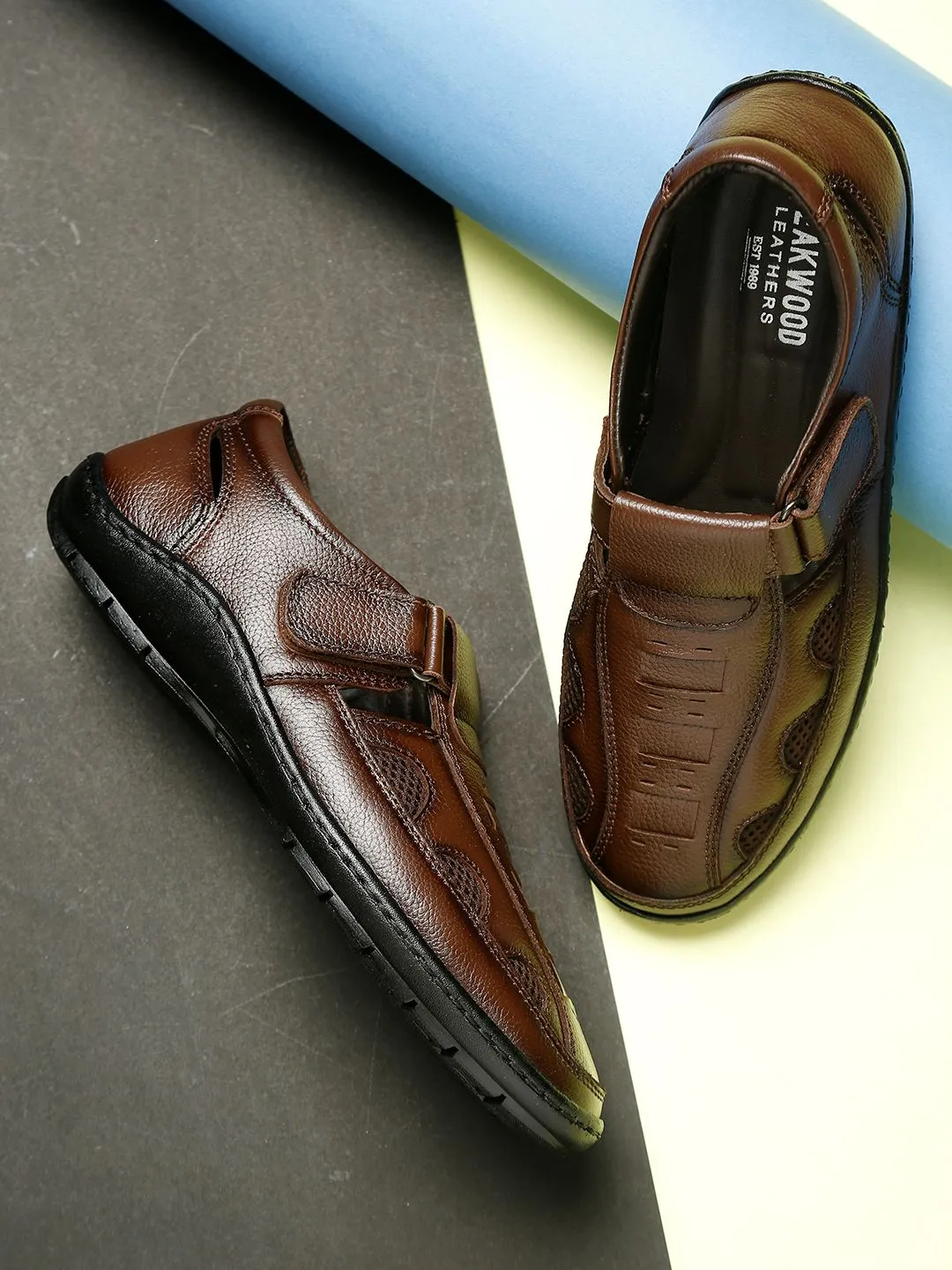 Men Brown Solid Shoe-Style Sandals