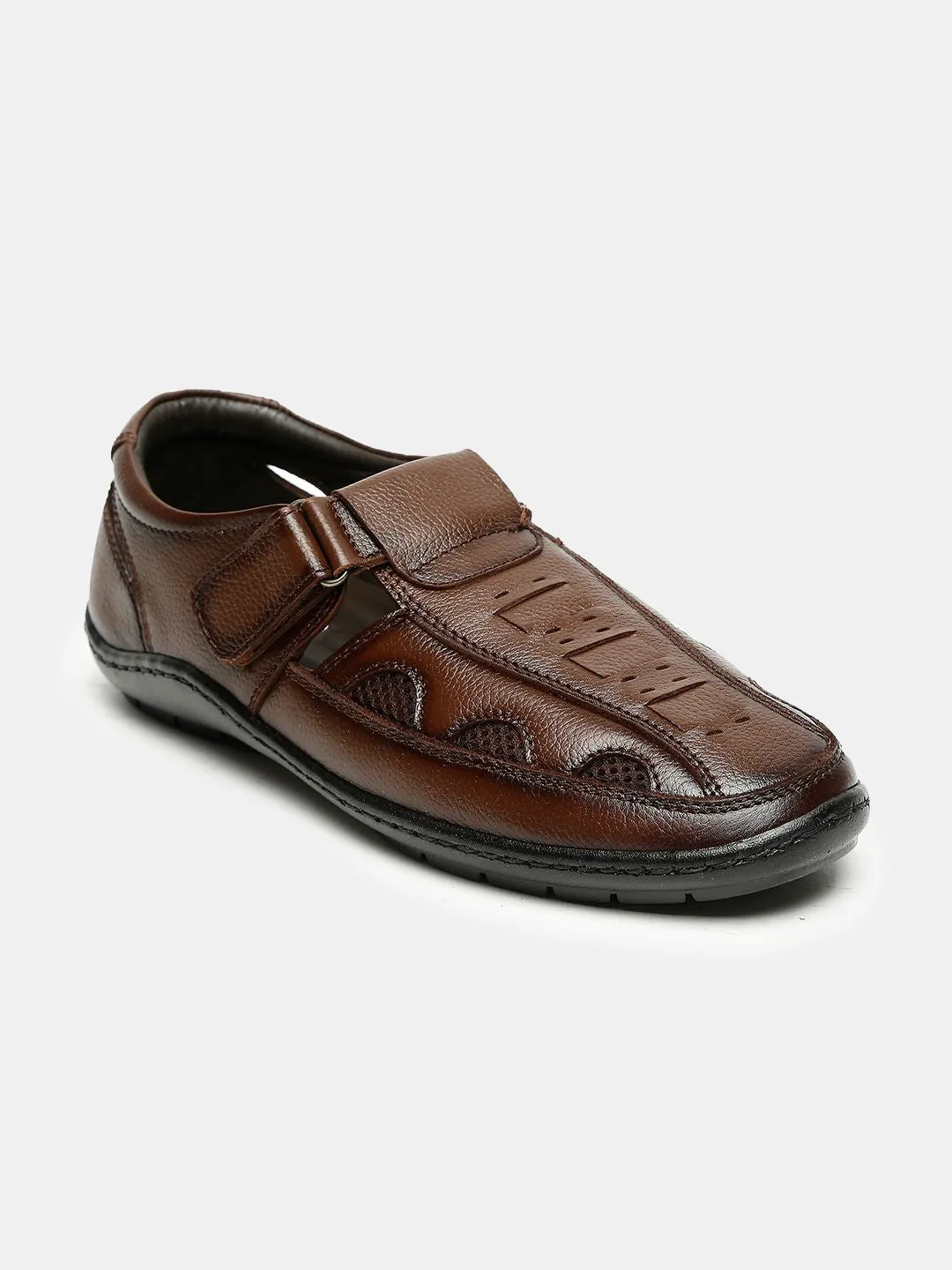 Men Brown Solid Shoe-Style Sandals