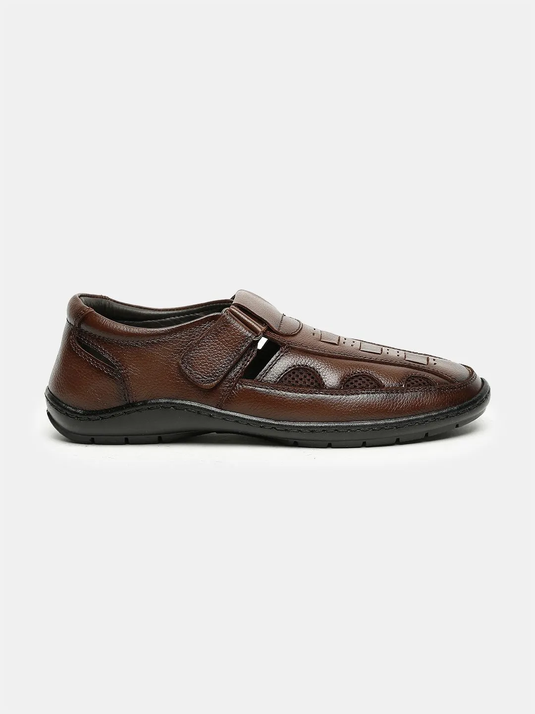 Men Brown Solid Shoe-Style Sandals