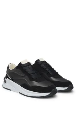 Mixed-material lace-up trainers with suede trims