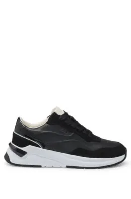 Mixed-material lace-up trainers with suede trims