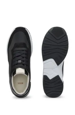 Mixed-material lace-up trainers with suede trims