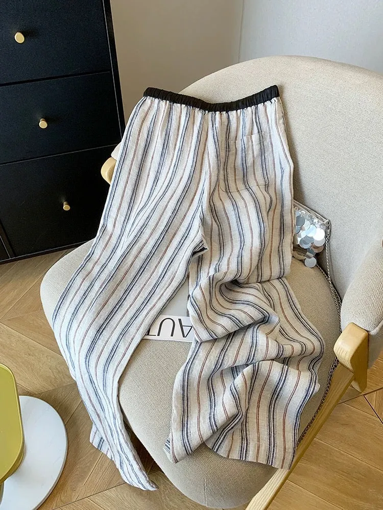 Nanyou’s high-end goods are on clearance and leaked! Lazy Style Striped Drawstring Elastic Waist Wide Leg Pants Women's Summer L