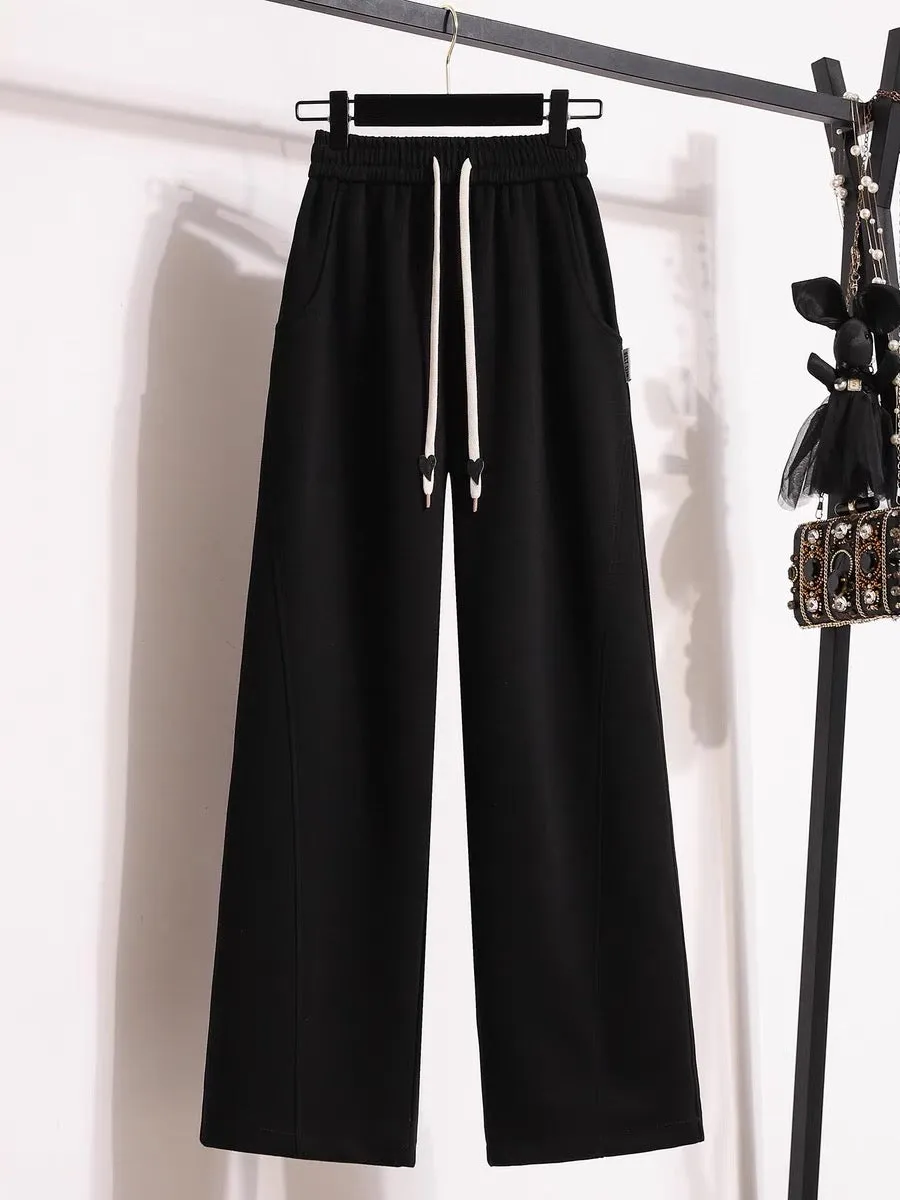 Narrow Banana Pants Women's Autumn 2023 New Elastic Waist Drape Straight Sports Pants Winter Wide Leg Pants