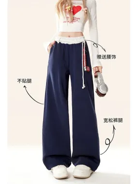 Natural retro American hiphop sports pants for women 2024 new spring and autumn casual loose wide-leg pants