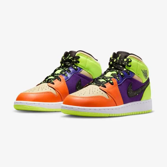 Nike Air Jordan 1 Mid SE GS (Volt Vivid Orange/ Volt/ Bl...