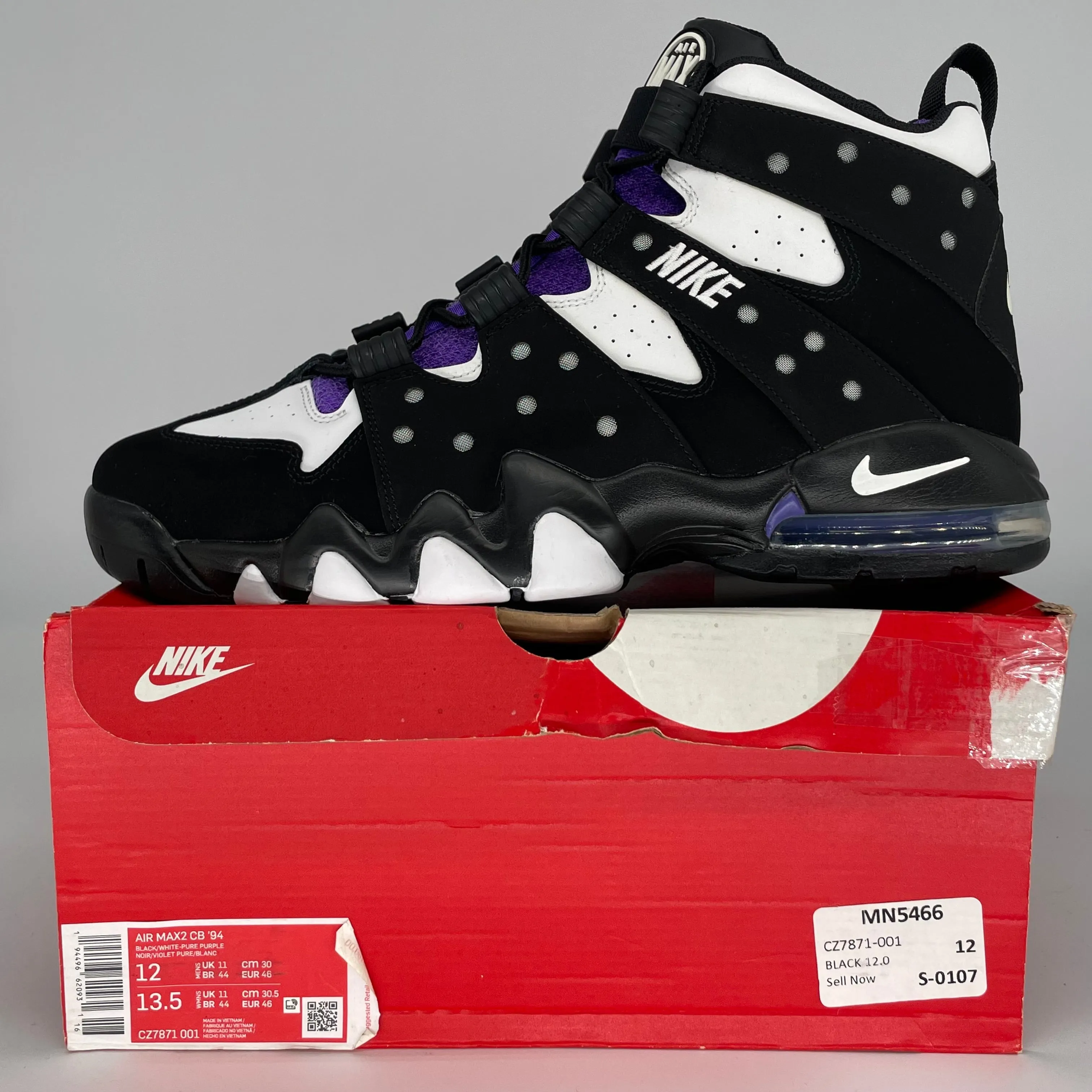 NIKE AIR MAX 2 CB 94 BLACK WHITE PURPLE SIZE 12 CZ7821-001