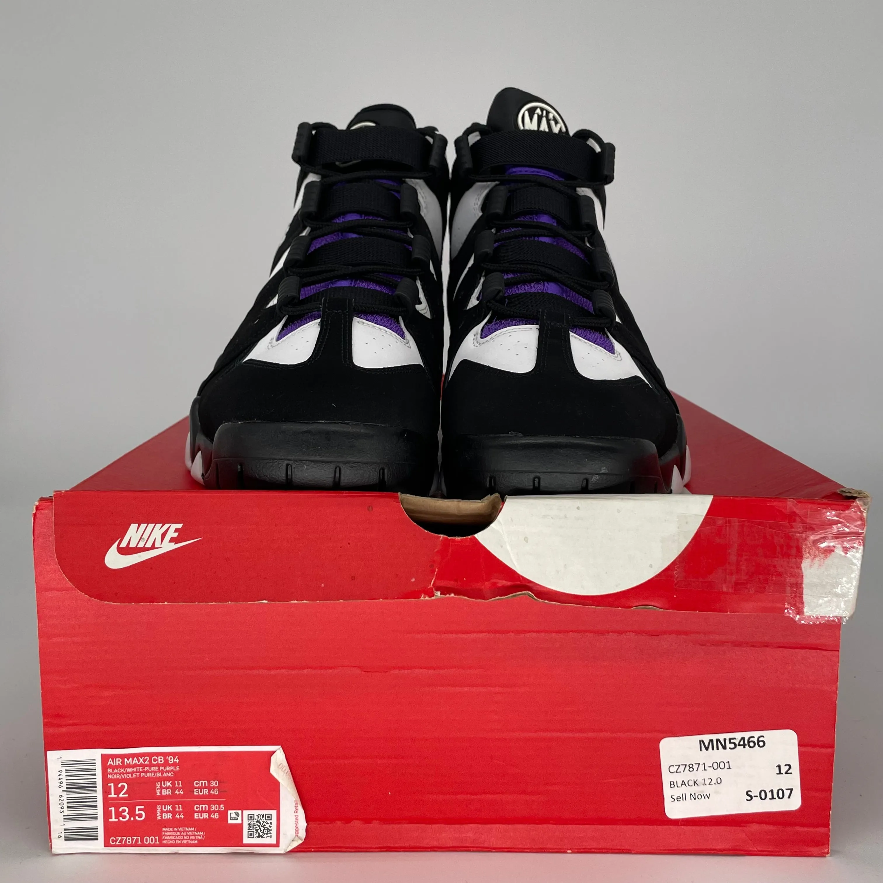 NIKE AIR MAX 2 CB 94 BLACK WHITE PURPLE SIZE 12 CZ7821-001