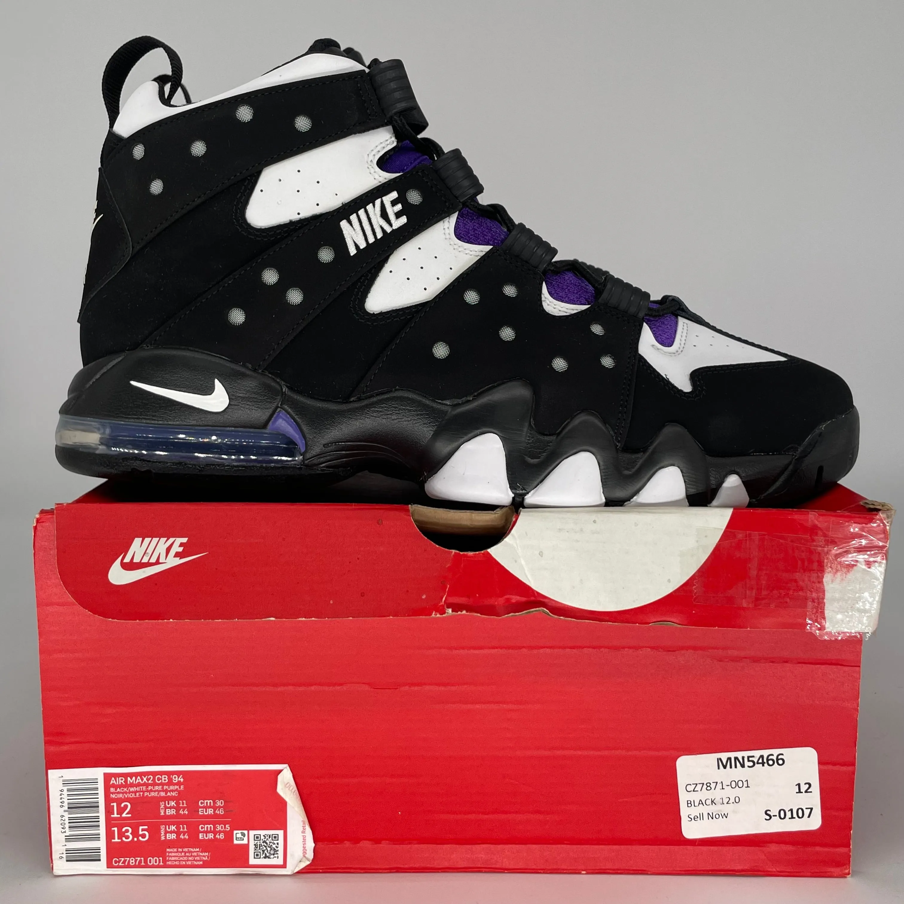 NIKE AIR MAX 2 CB 94 BLACK WHITE PURPLE SIZE 12 CZ7821-001