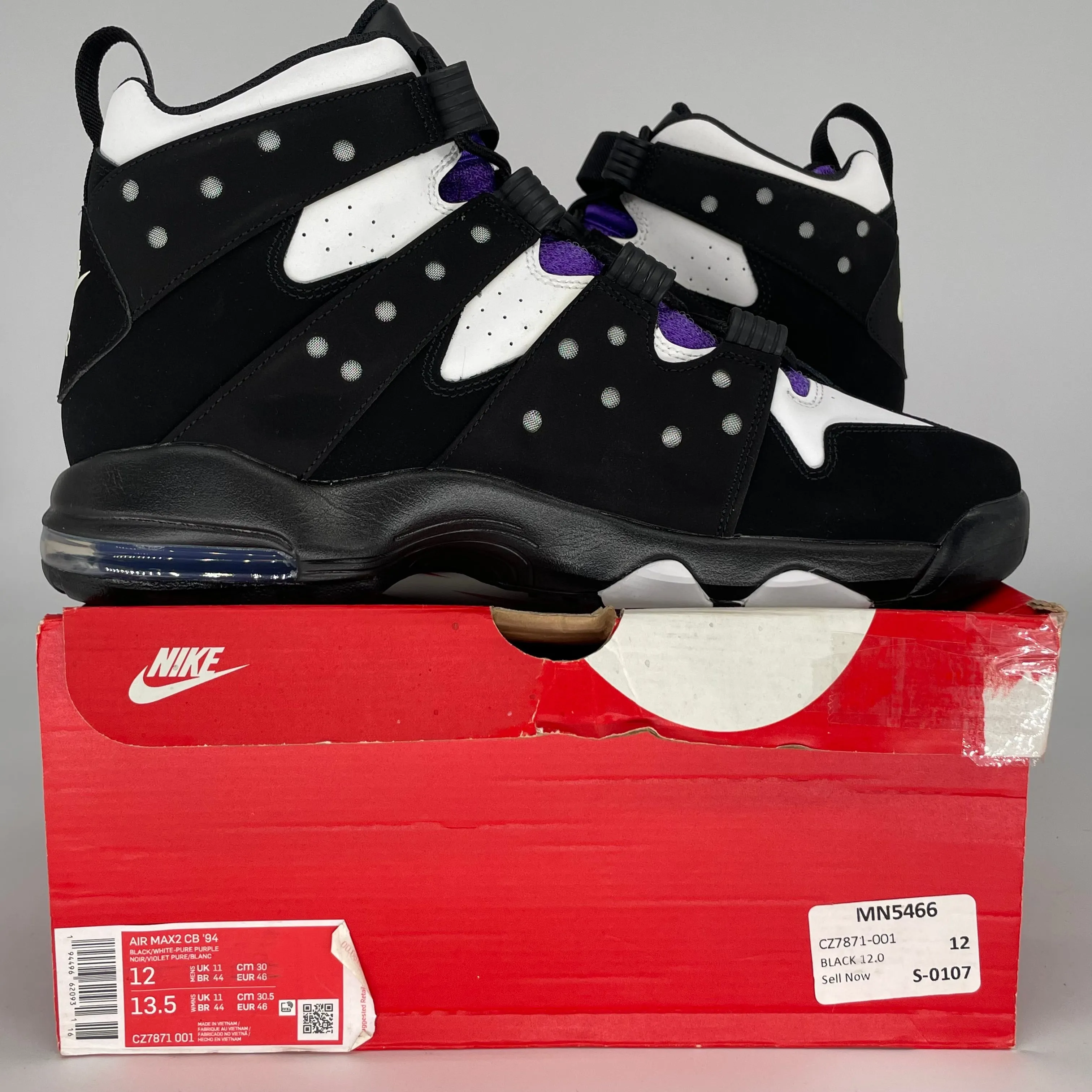 NIKE AIR MAX 2 CB 94 BLACK WHITE PURPLE SIZE 12 CZ7821-001