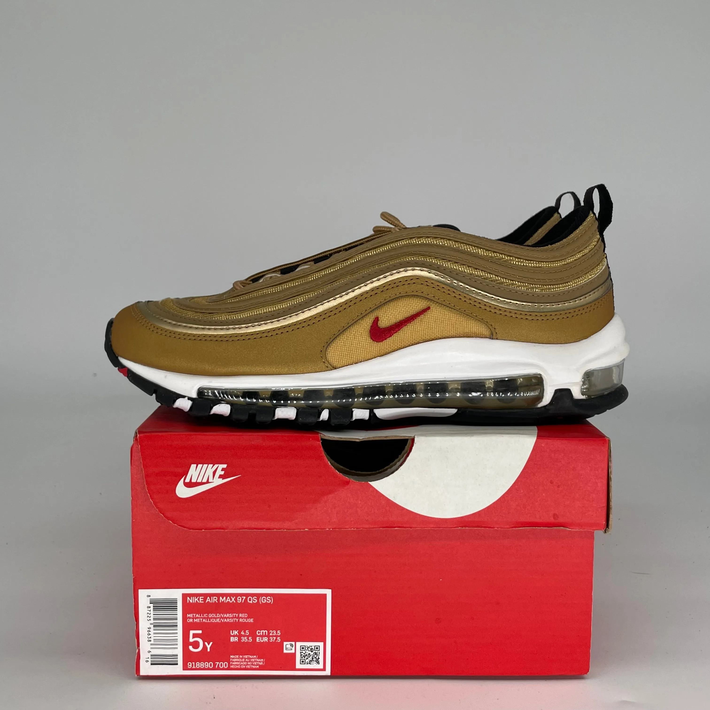 NIKE AIR MAX 97 METALLIC GOLD SIZE 5Y 918890-700