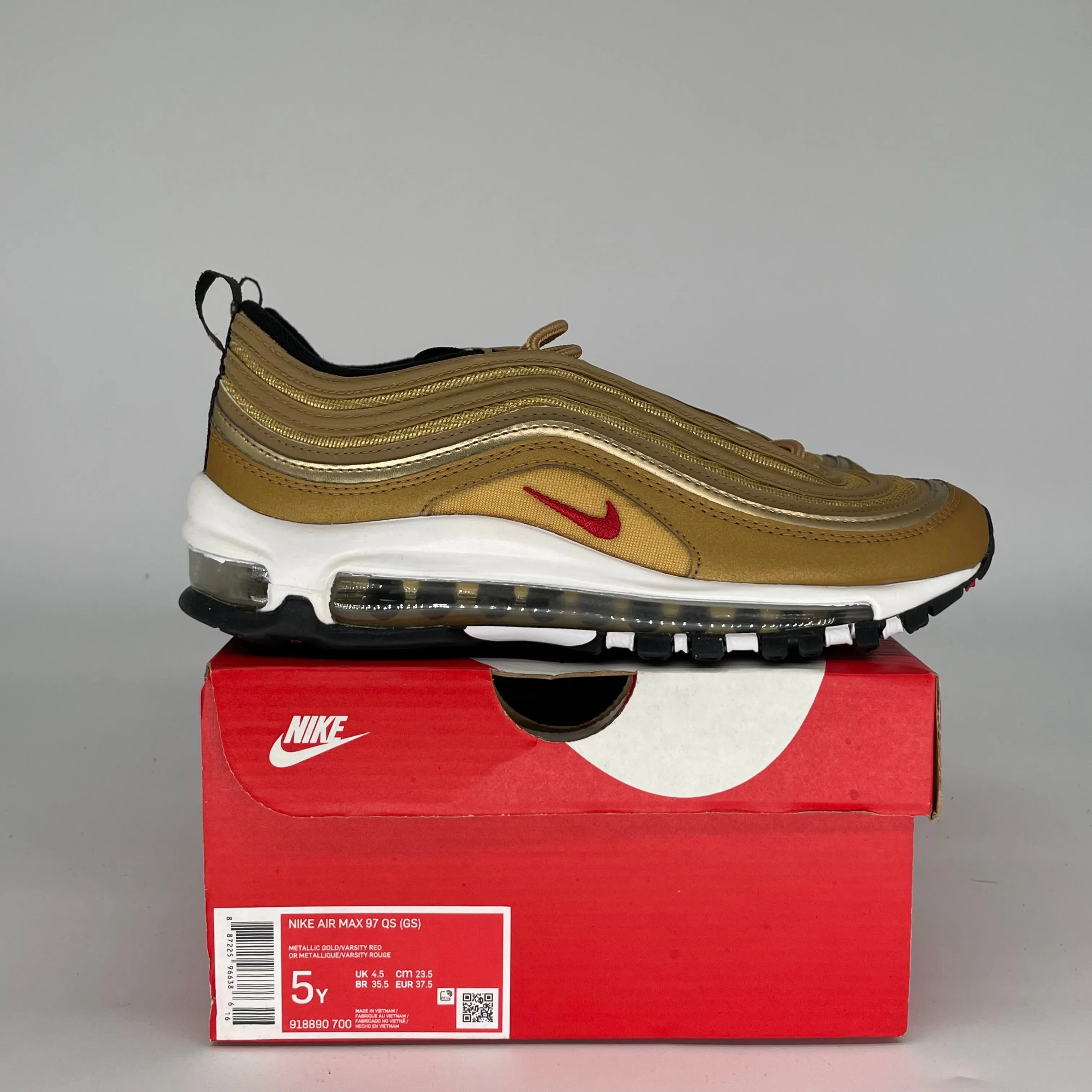 NIKE AIR MAX 97 METALLIC GOLD SIZE 5Y 918890-700