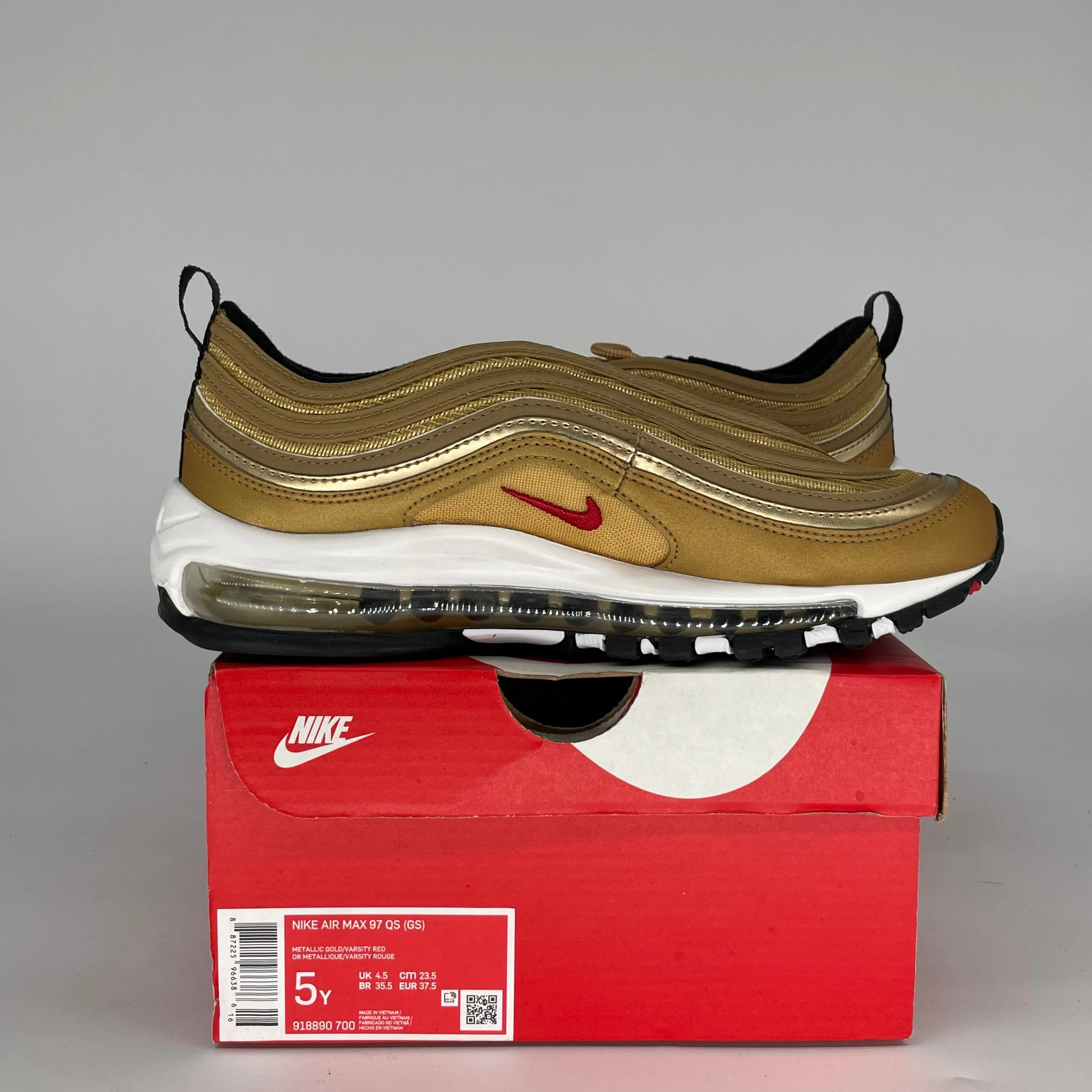 NIKE AIR MAX 97 METALLIC GOLD SIZE 5Y 918890-700