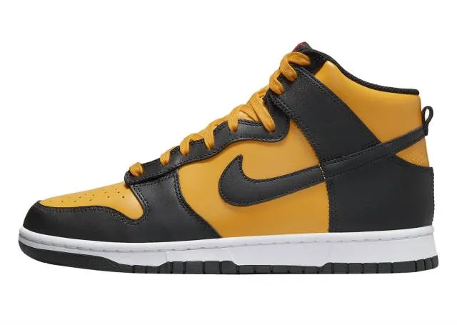 Nike dunk high black university gold habanero red