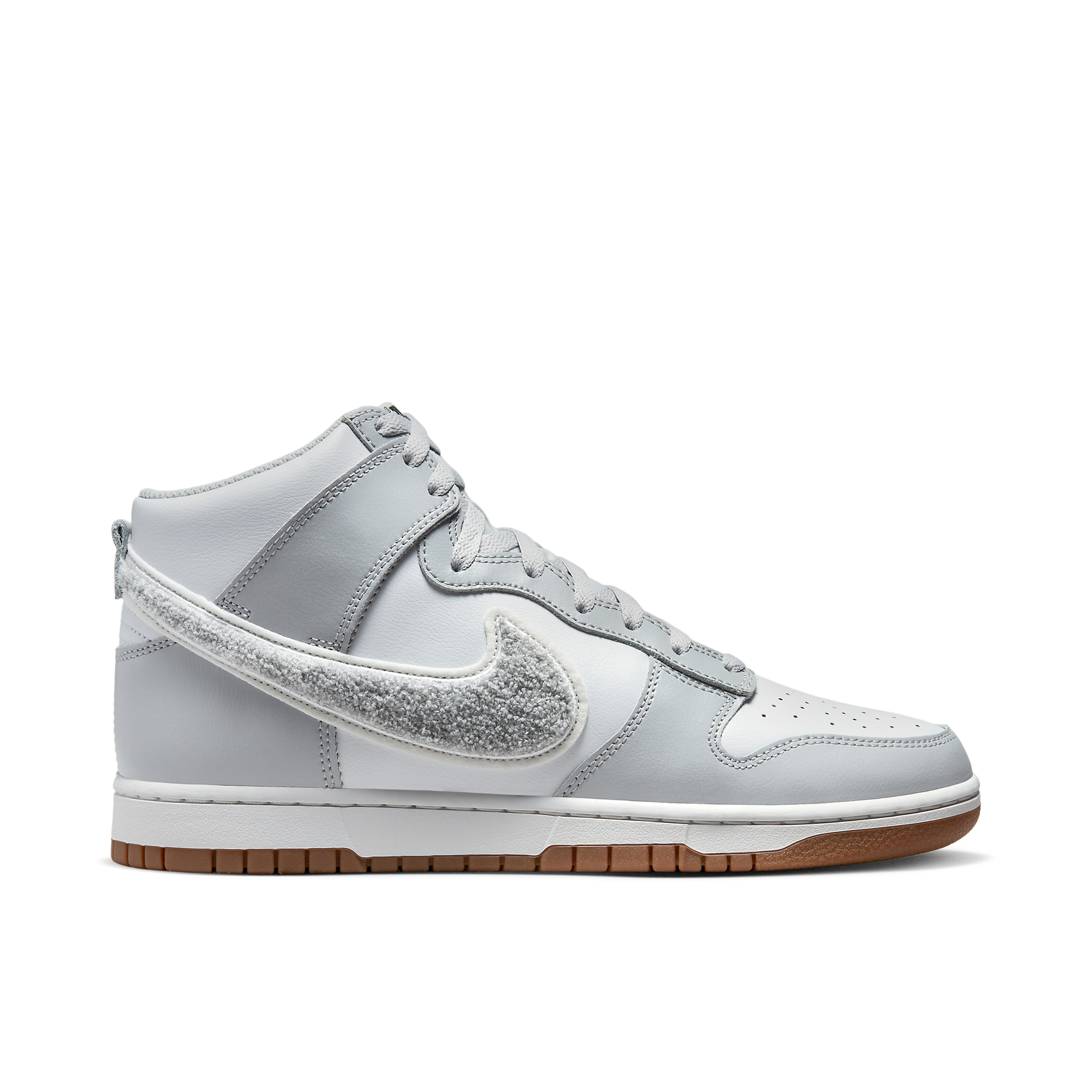 Nike Dunk High Chenille Swoosh White Grey Gum | DR8805-003 | Laced