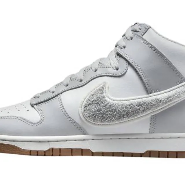 Nike dunk high chenille swoosh white grey