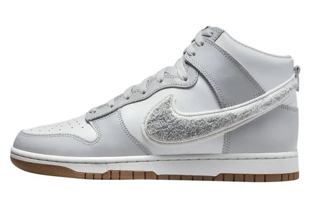 Nike dunk high chenille swoosh white grey